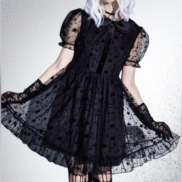 ROMWE Dresses & Skirts - Gothic Fairy Whimsical Mesh Velvet Star Collar Dress 💫